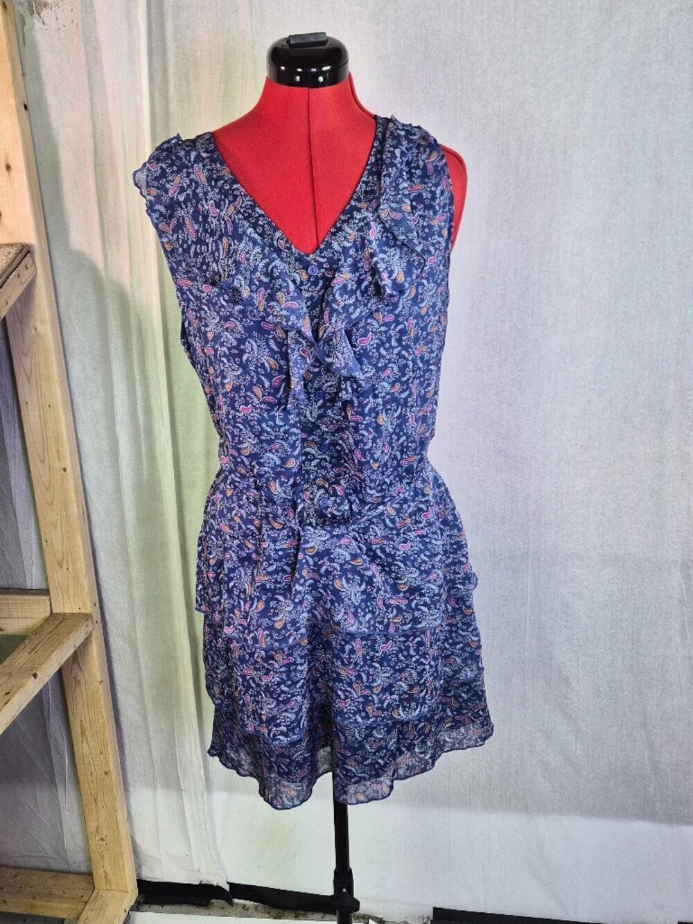 Mossimo Supply Co Womens Blue Floral Tiered Mini Dress Size XL Paisley Y2K F951